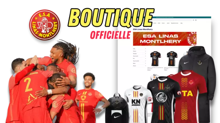 Boutique Officielle du Footbal Club de Linas-Montlhéry N3 FFF - Sang & Or https://esalm.fr De U9 à N3 - Maillot de match ESALM - Maillot d'entraînement ESALM - Haut d'entrainement 1/4 Zip ESALM - Coupe-vent Nike personnalisable ESALM - Pantalon de survêtement Nike ESALM - Parka Nike ESALM Bas de jogging ESALM - Sweat à capuche ESALM - Sweat zippé à capuche ESALM - Sac à dos Nike ESALM